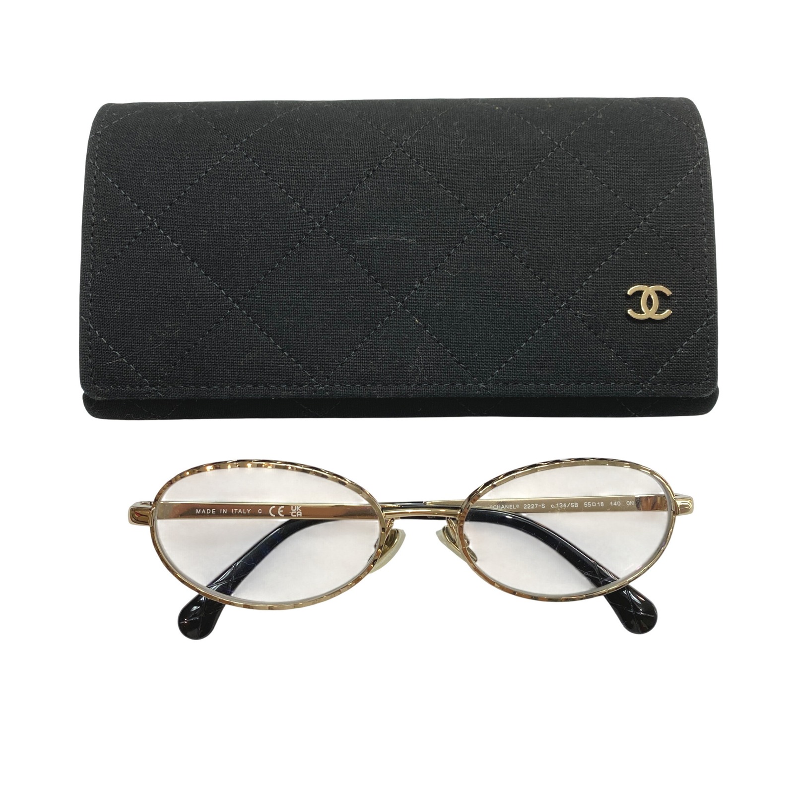 Chanel 2227-S Eyeglasses Womens Gold Quilted Metal Oval 55-18-140 Made In Italy